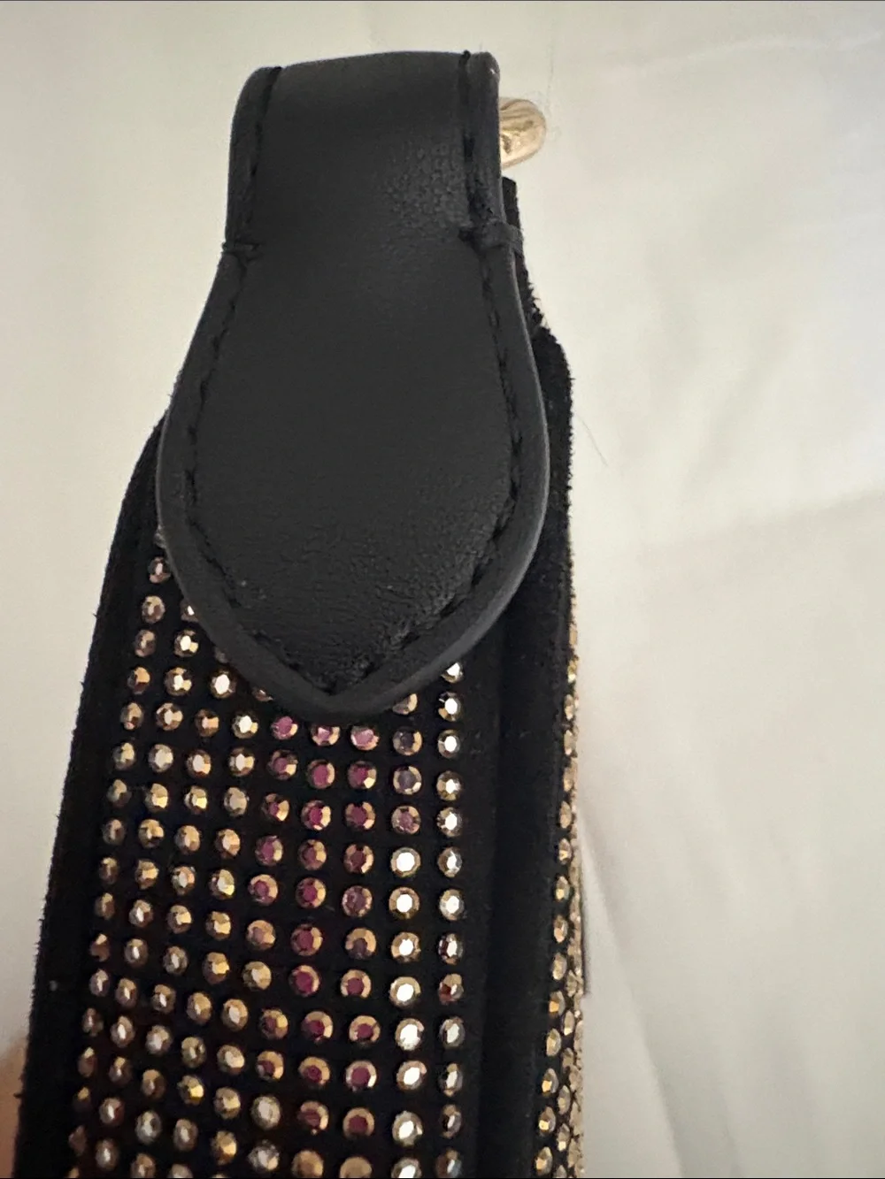 PINKO NEW Brioche bag in black with gold tone rhinestones and gold love birds.